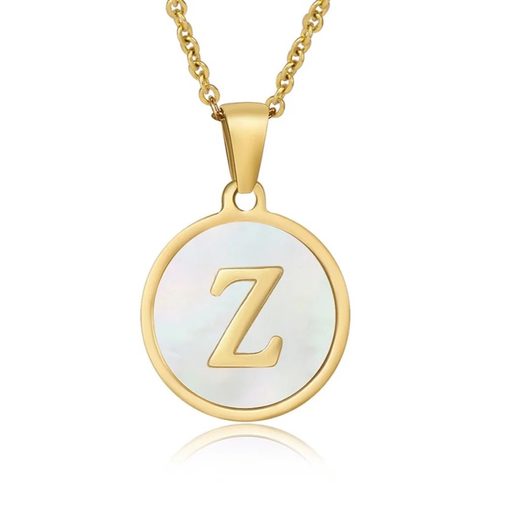 Letter “Z” Initial Pendant 18k Gold Plated Real Mother Pearl A, B, C, D,…